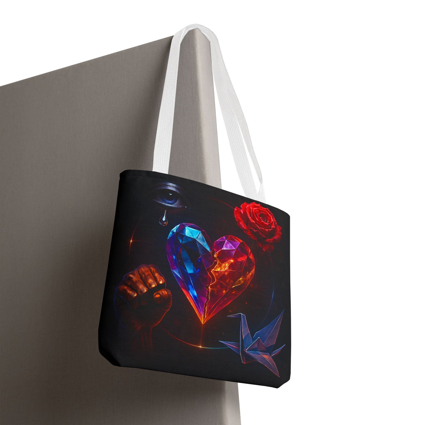Heart and Rose Tote Bag, Bohemian Tote, Gift for Her, Unique Bag, Art Print Tote, Stylish Shopping Bag
