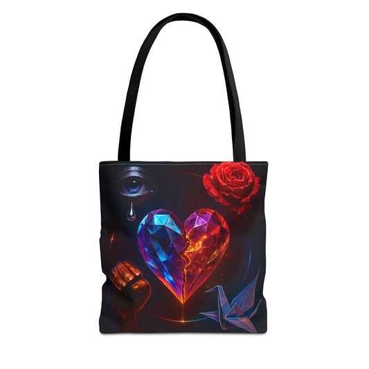 Heart and Rose Tote Bag, Bohemian Tote, Gift for Her, Unique Bag, Art Print Tote, Stylish Shopping Bag