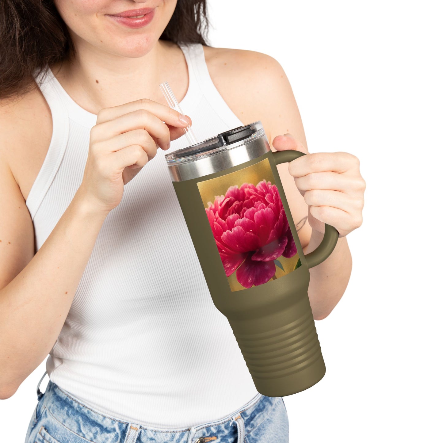 Floral Design Insulated Travel Mug, 40oz, Perfect for Travel, Coffee Lover Gift, Birthday, Floral Mug, Eco-Friendly Drinkware