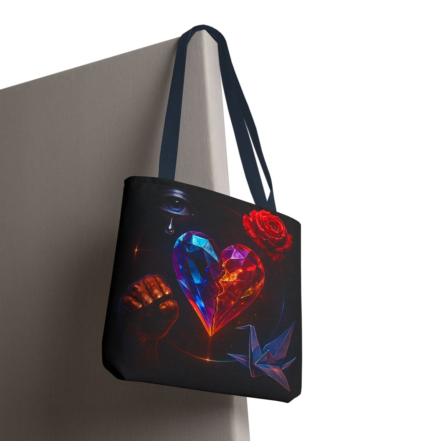 Heart and Rose Tote Bag, Bohemian Tote, Gift for Her, Unique Bag, Art Print Tote, Stylish Shopping Bag