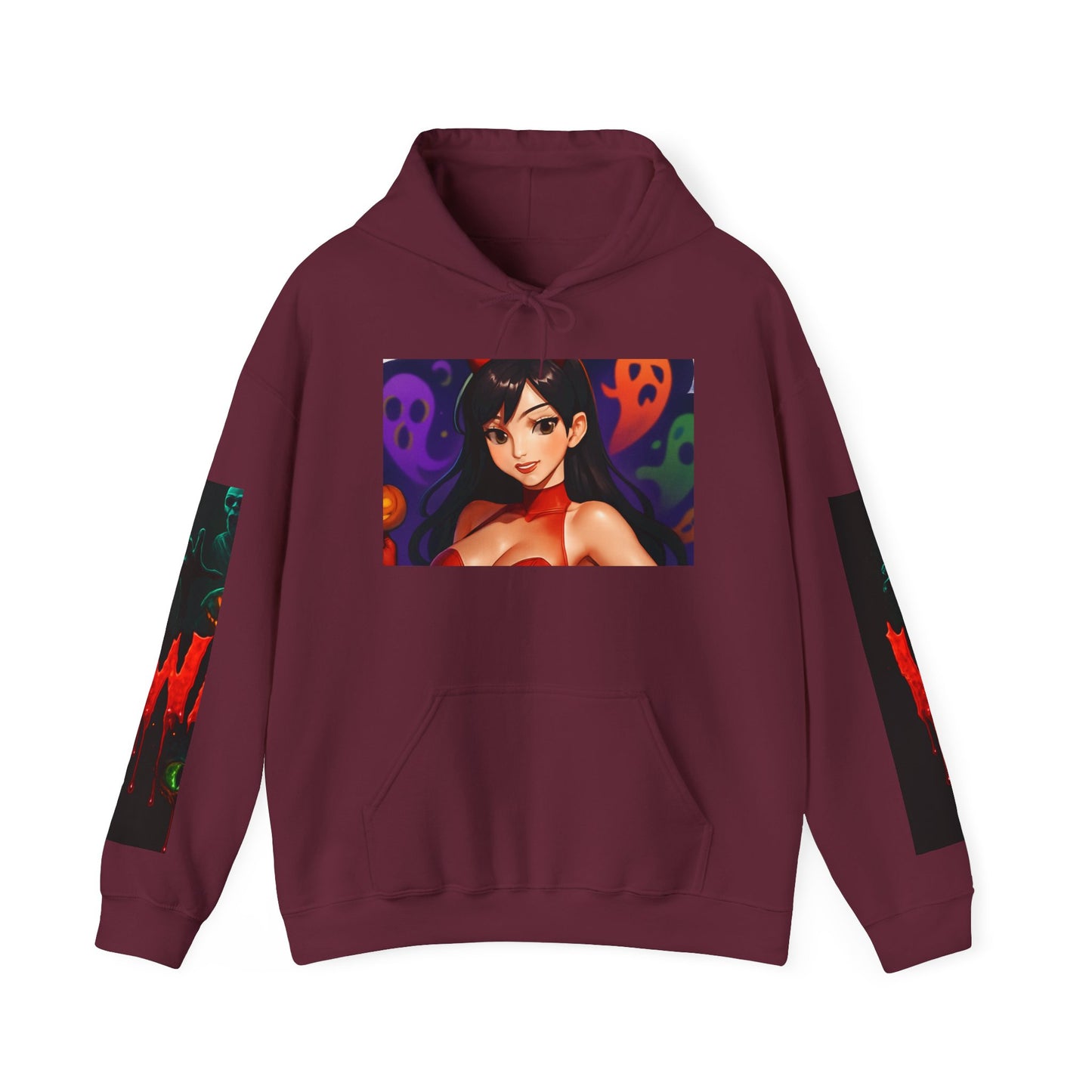 Halloween-Inspired Unisex Hoodie, Cozy Fall Wear, Perfect for Costume Parties, Spooky Season Fashion, Screen-Printed Sweatshirt