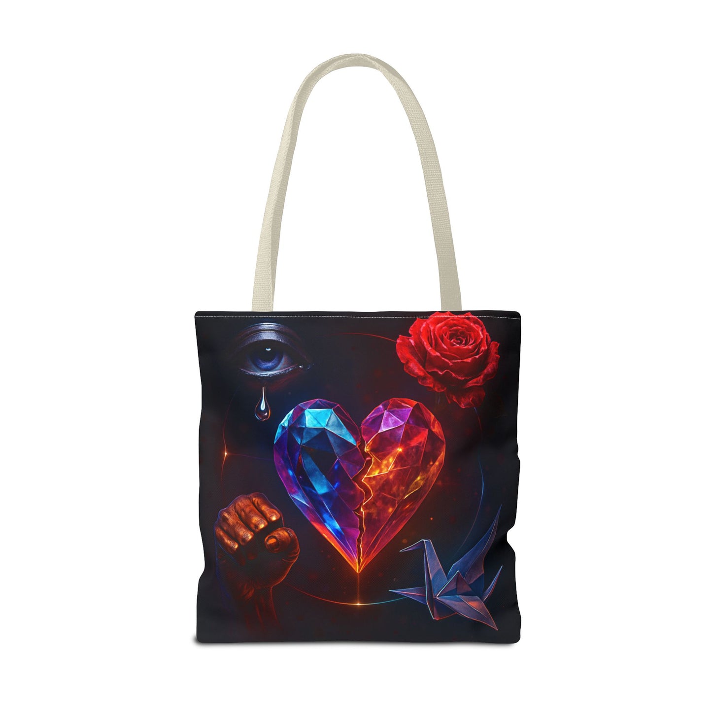 Heart and Rose Tote Bag, Bohemian Tote, Gift for Her, Unique Bag, Art Print Tote, Stylish Shopping Bag