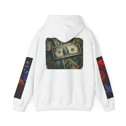 Colorful Heart & Cash Unisex Hooded Sweatshirt, Cozy Gift for Couples, Valentine’s Day, Streetwear Fashion, Unique Art Apparel