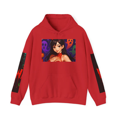 Halloween-Inspired Unisex Hoodie, Cozy Fall Wear, Perfect for Costume Parties, Spooky Season Fashion, Screen-Printed Sweatshirt