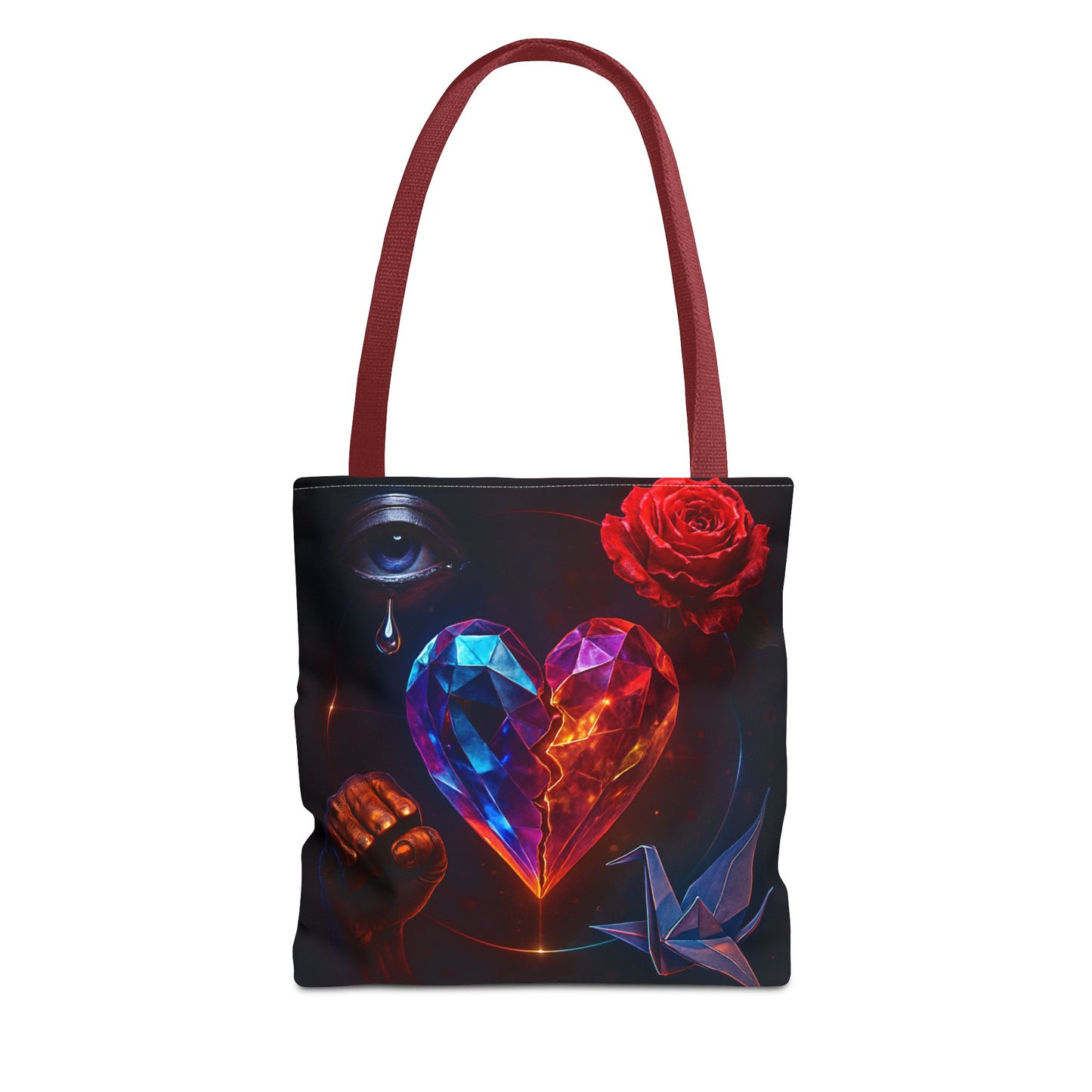 Heart and Rose Tote Bag, Bohemian Tote, Gift for Her, Unique Bag, Art Print Tote, Stylish Shopping Bag