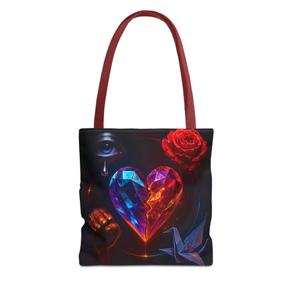 Heart and Rose Tote Bag, Bohemian Tote, Gift for Her, Unique Bag, Art Print Tote, Stylish Shopping Bag