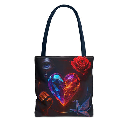 Heart and Rose Tote Bag, Bohemian Tote, Gift for Her, Unique Bag, Art Print Tote, Stylish Shopping Bag