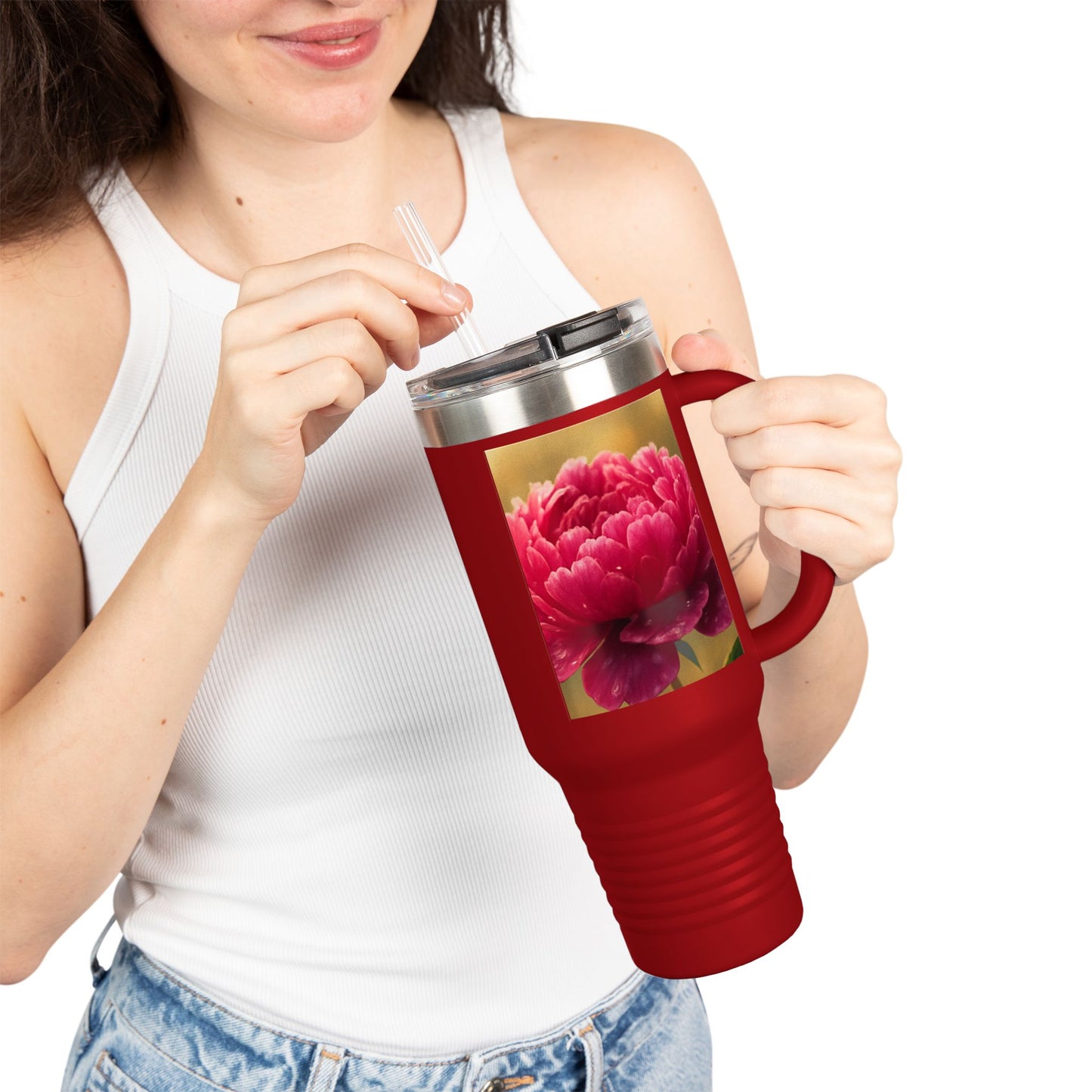 Floral Design Insulated Travel Mug, 40oz, Perfect for Travel, Coffee Lover Gift, Birthday, Floral Mug, Eco-Friendly Drinkware