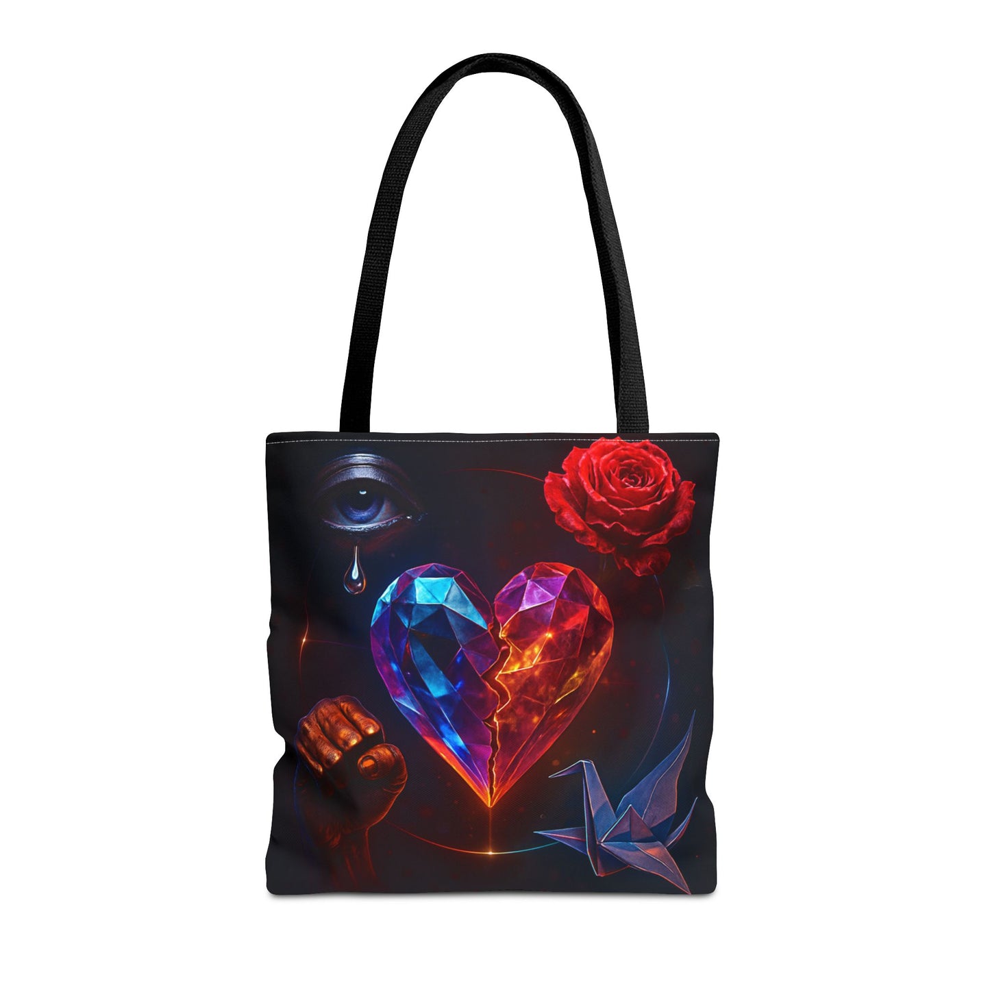 Heart and Rose Tote Bag, Bohemian Tote, Gift for Her, Unique Bag, Art Print Tote, Stylish Shopping Bag