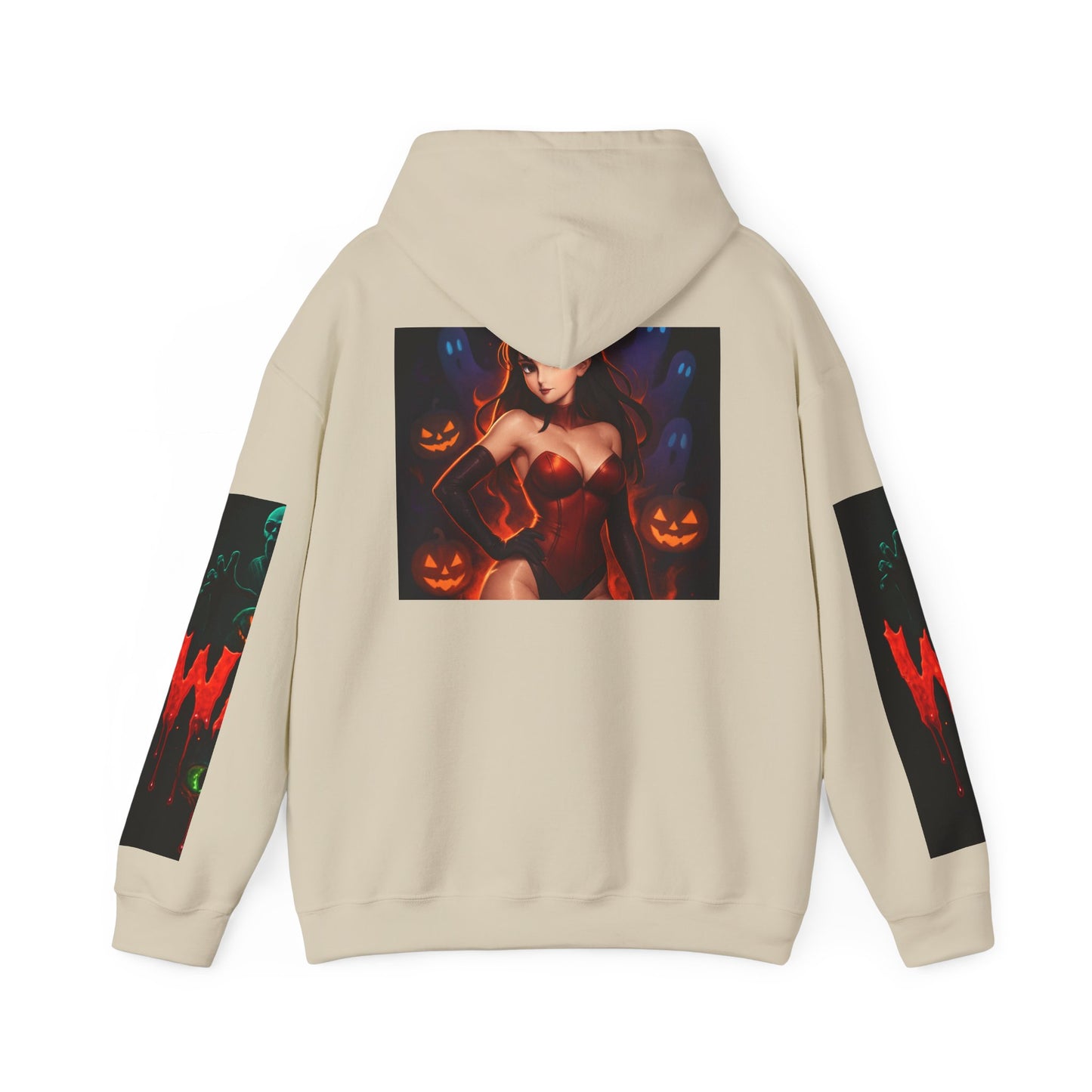 Halloween-Inspired Unisex Hoodie, Cozy Fall Wear, Perfect for Costume Parties, Spooky Season Fashion, Screen-Printed Sweatshirt