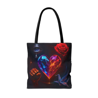 Heart and Rose Tote Bag, Bohemian Tote, Gift for Her, Unique Bag, Art Print Tote, Stylish Shopping Bag