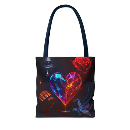 Heart and Rose Tote Bag, Bohemian Tote, Gift for Her, Unique Bag, Art Print Tote, Stylish Shopping Bag