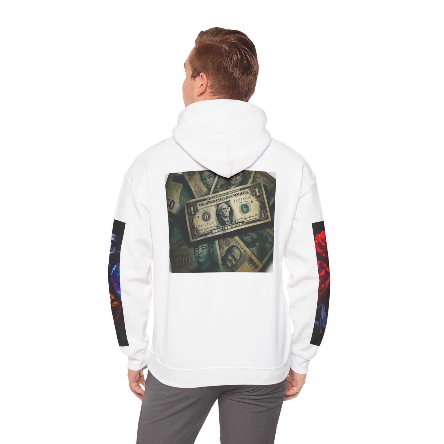 Colorful Heart & Cash Unisex Hooded Sweatshirt, Cozy Gift for Couples, Valentine’s Day, Streetwear Fashion, Unique Art Apparel