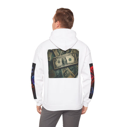 Colorful Heart & Cash Unisex Hooded Sweatshirt, Cozy Gift for Couples, Valentine’s Day, Streetwear Fashion, Unique Art Apparel