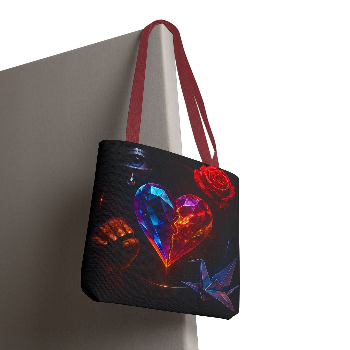 Heart and Rose Tote Bag, Bohemian Tote, Gift for Her, Unique Bag, Art Print Tote, Stylish Shopping Bag