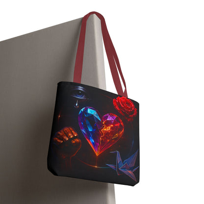 Heart and Rose Tote Bag, Bohemian Tote, Gift for Her, Unique Bag, Art Print Tote, Stylish Shopping Bag