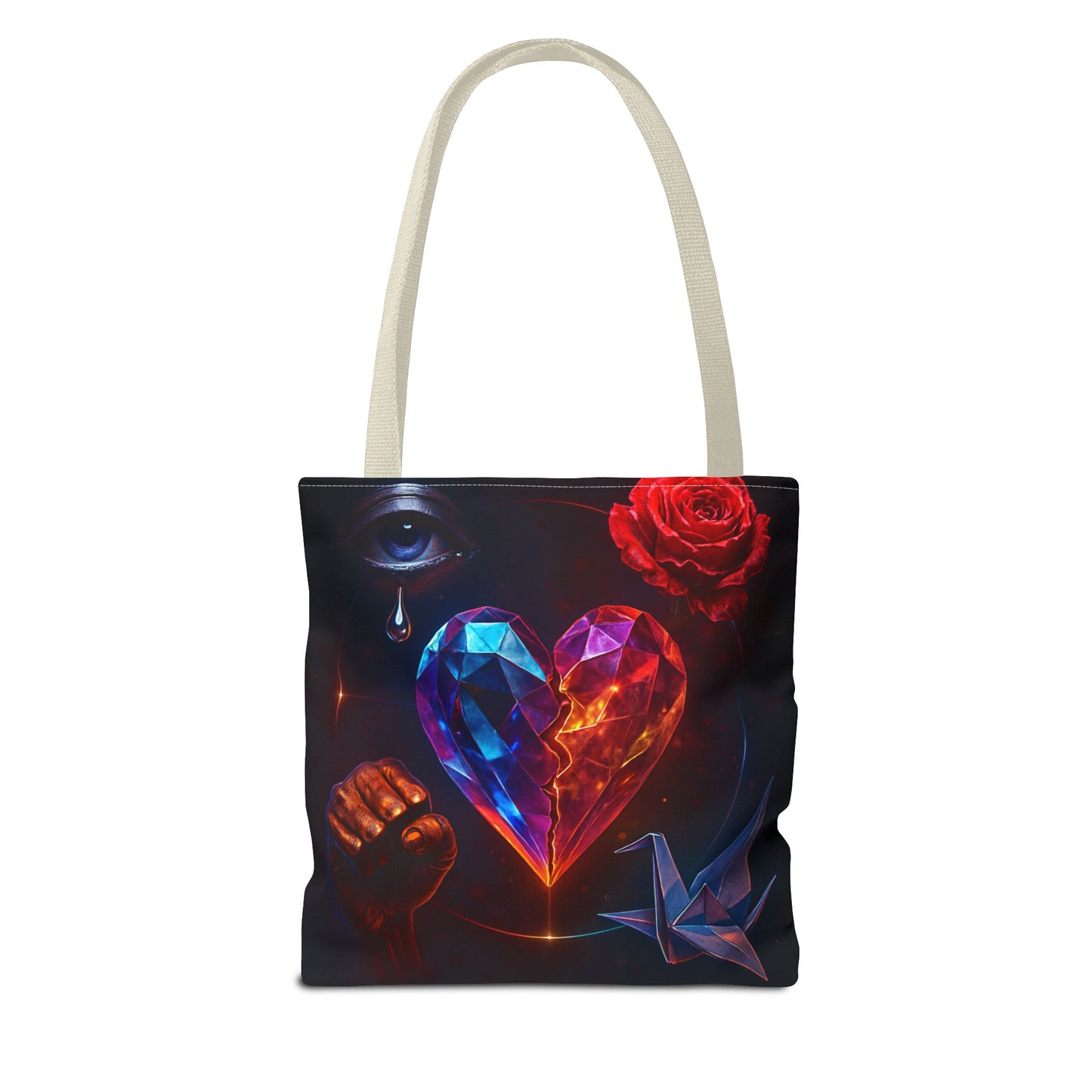 Heart and Rose Tote Bag, Bohemian Tote, Gift for Her, Unique Bag, Art Print Tote, Stylish Shopping Bag