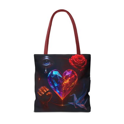 Heart and Rose Tote Bag, Bohemian Tote, Gift for Her, Unique Bag, Art Print Tote, Stylish Shopping Bag