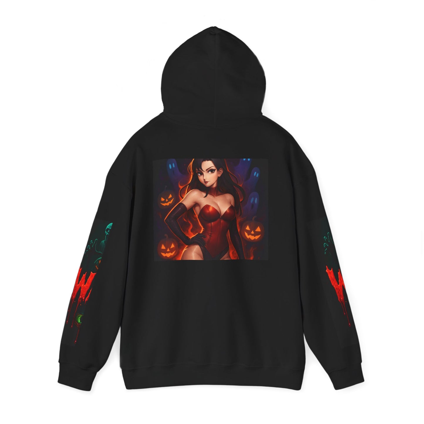 Halloween-Inspired Unisex Hoodie, Cozy Fall Wear, Perfect for Costume Parties, Spooky Season Fashion, Screen-Printed Sweatshirt