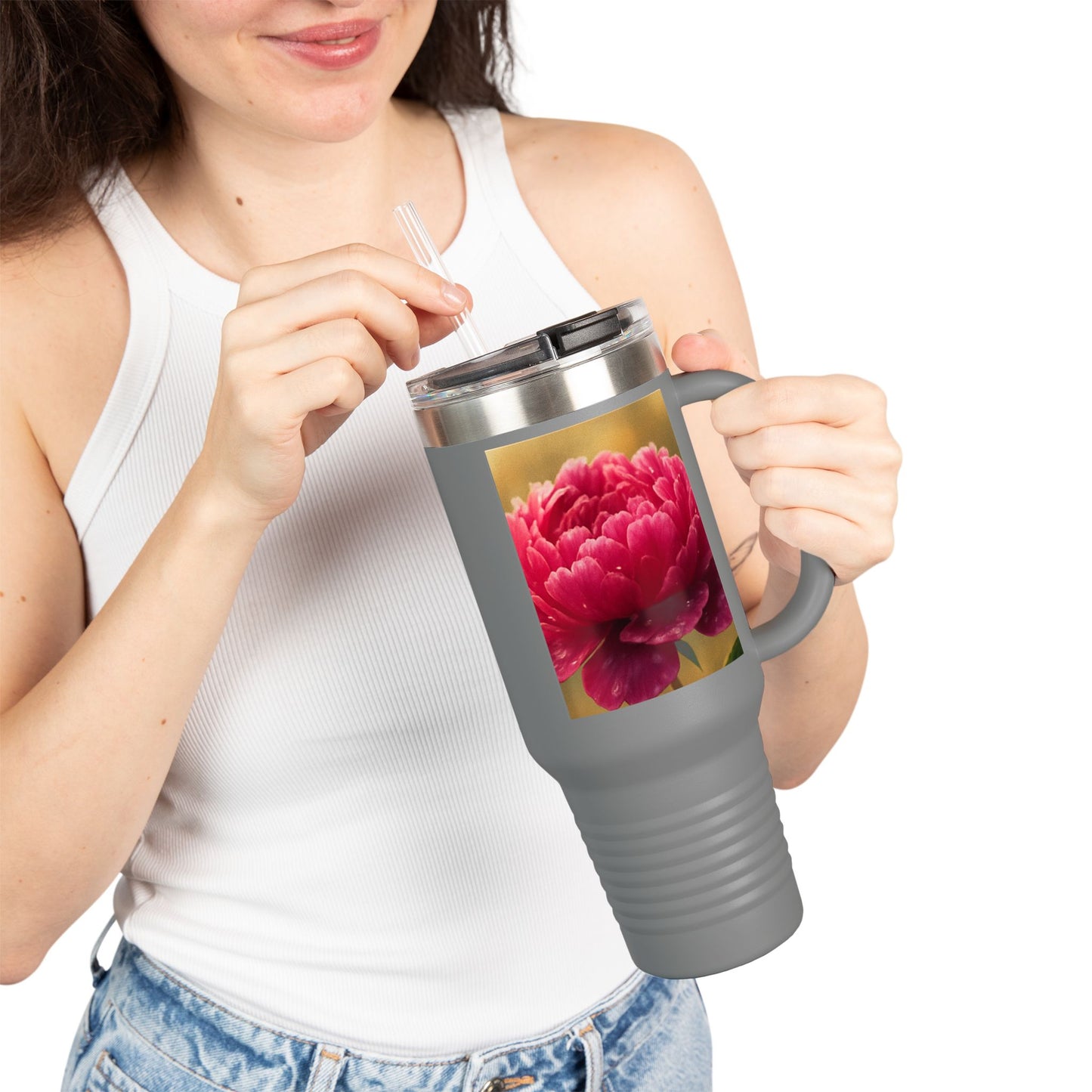 Floral Design Insulated Travel Mug, 40oz, Perfect for Travel, Coffee Lover Gift, Birthday, Floral Mug, Eco-Friendly Drinkware