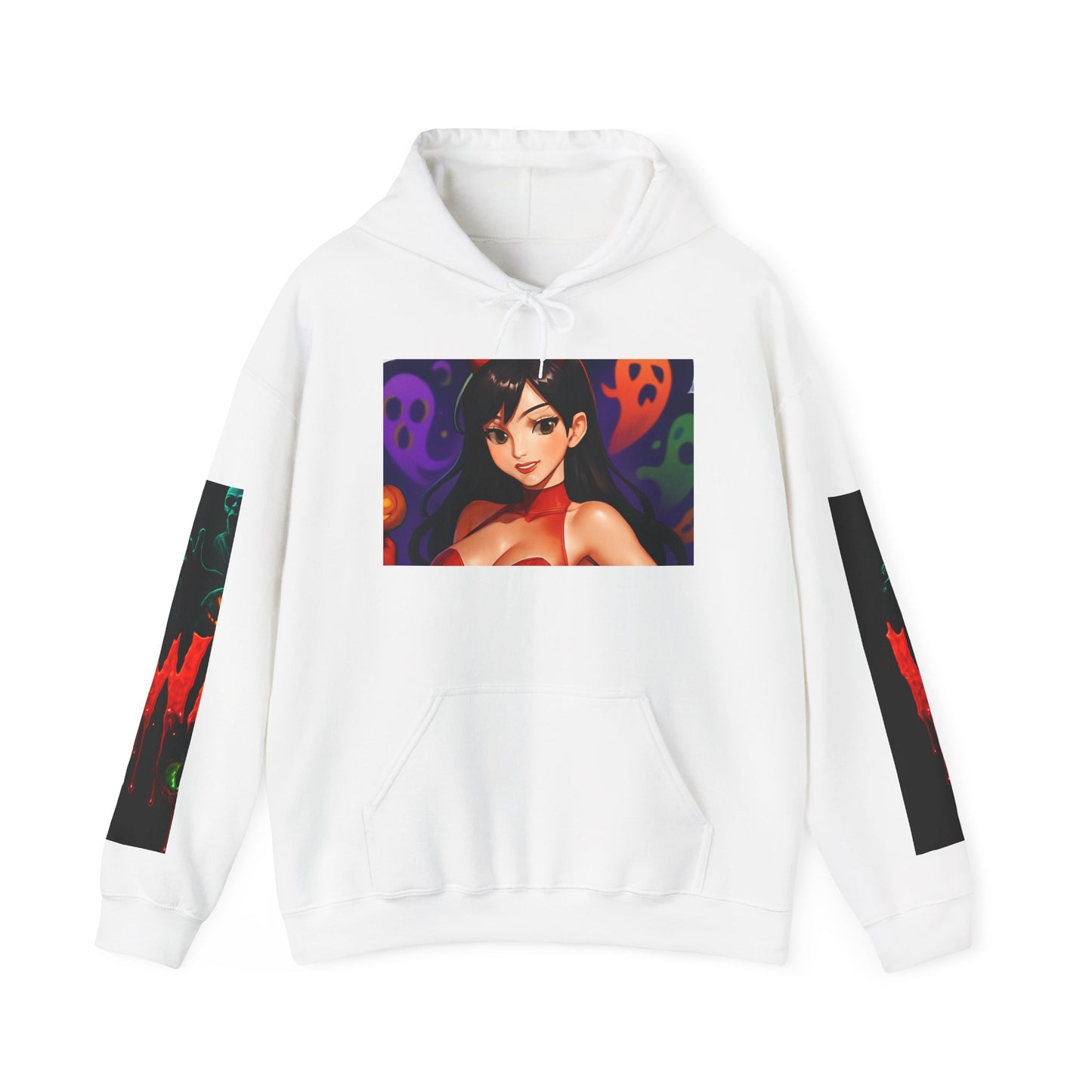 Halloween-Inspired Unisex Hoodie, Cozy Fall Wear, Perfect for Costume Parties, Spooky Season Fashion, Screen-Printed Sweatshirt
