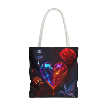 Heart and Rose Tote Bag, Bohemian Tote, Gift for Her, Unique Bag, Art Print Tote, Stylish Shopping Bag