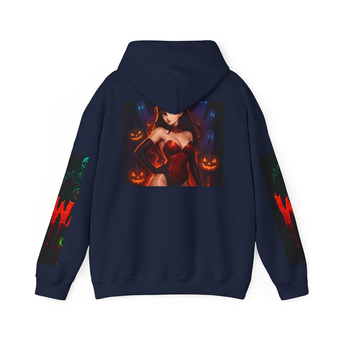 Halloween-Inspired Unisex Hoodie, Cozy Fall Wear, Perfect for Costume Parties, Spooky Season Fashion, Screen-Printed Sweatshirt