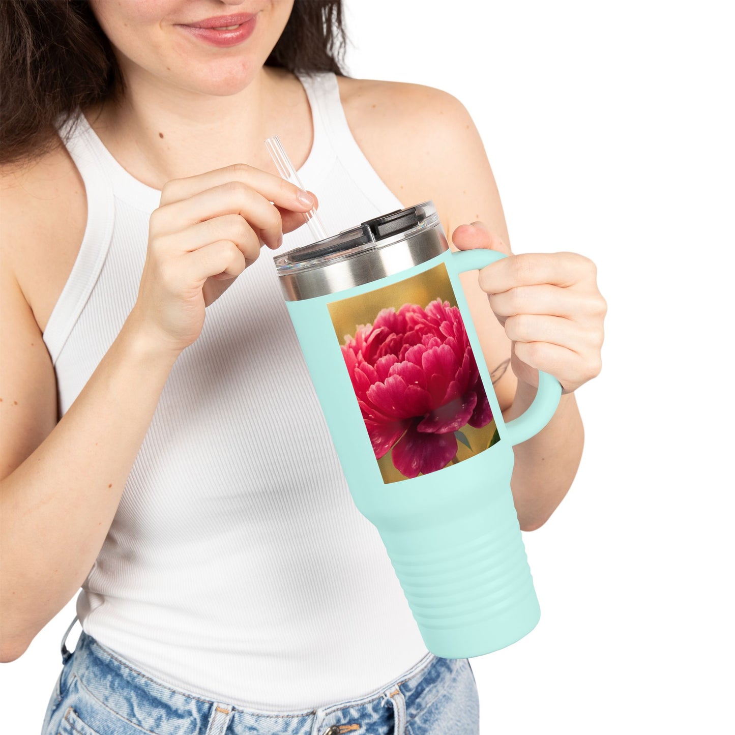 Floral Design Insulated Travel Mug, 40oz, Perfect for Travel, Coffee Lover Gift, Birthday, Floral Mug, Eco-Friendly Drinkware