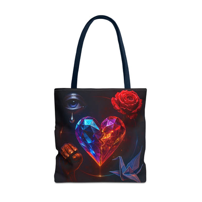 Heart and Rose Tote Bag, Bohemian Tote, Gift for Her, Unique Bag, Art Print Tote, Stylish Shopping Bag