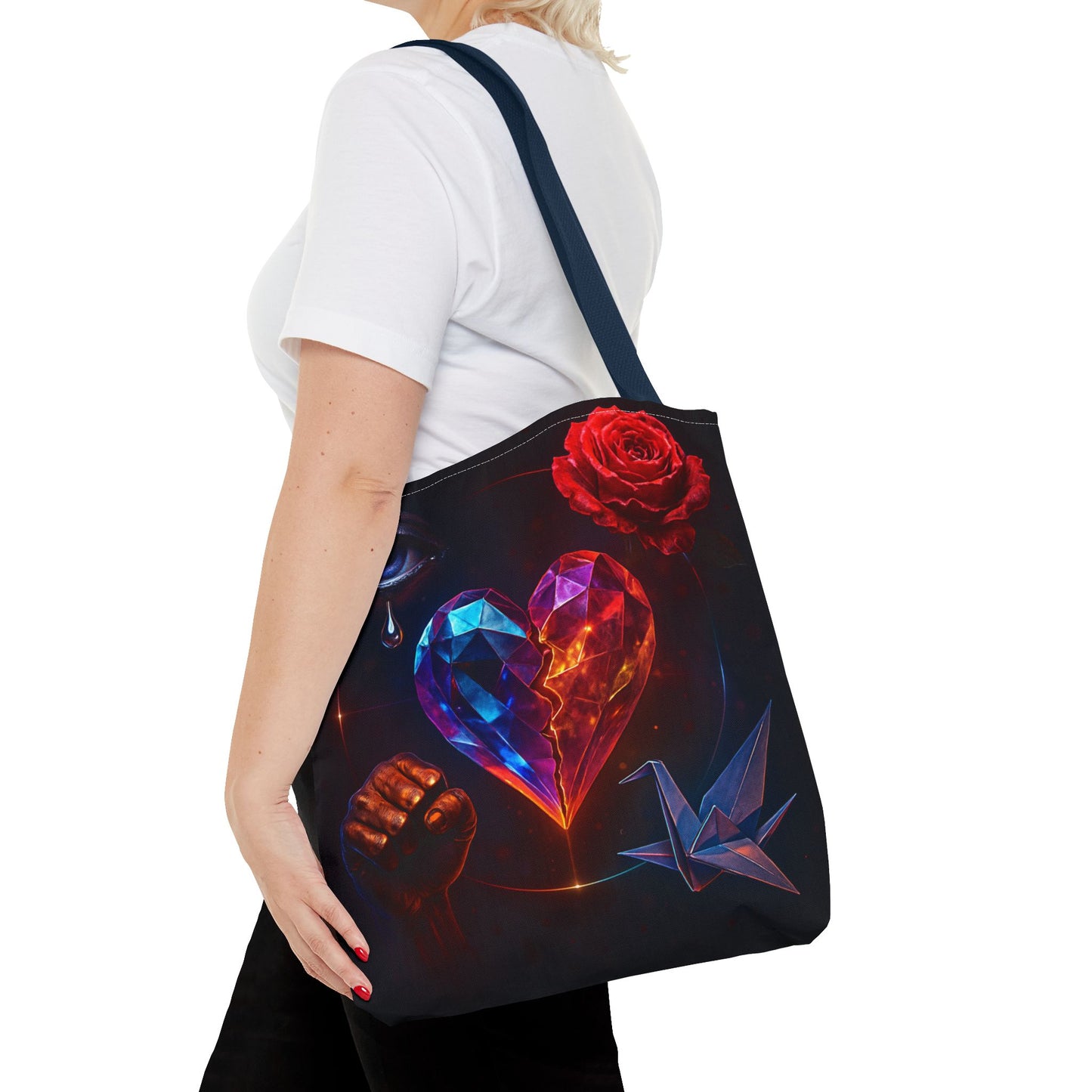 Heart and Rose Tote Bag, Bohemian Tote, Gift for Her, Unique Bag, Art Print Tote, Stylish Shopping Bag
