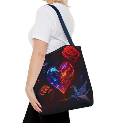 Heart and Rose Tote Bag, Bohemian Tote, Gift for Her, Unique Bag, Art Print Tote, Stylish Shopping Bag