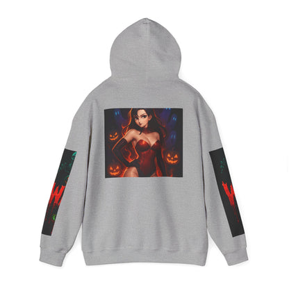 Halloween-Inspired Unisex Hoodie, Cozy Fall Wear, Perfect for Costume Parties, Spooky Season Fashion, Screen-Printed Sweatshirt
