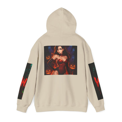 Halloween-Inspired Unisex Hoodie, Cozy Fall Wear, Perfect for Costume Parties, Spooky Season Fashion, Screen-Printed Sweatshirt