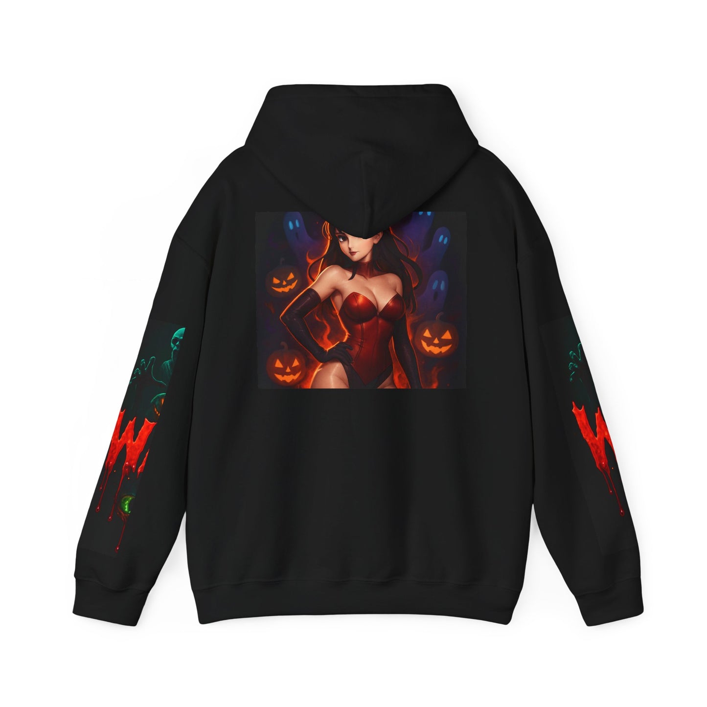 Halloween-Inspired Unisex Hoodie, Cozy Fall Wear, Perfect for Costume Parties, Spooky Season Fashion, Screen-Printed Sweatshirt