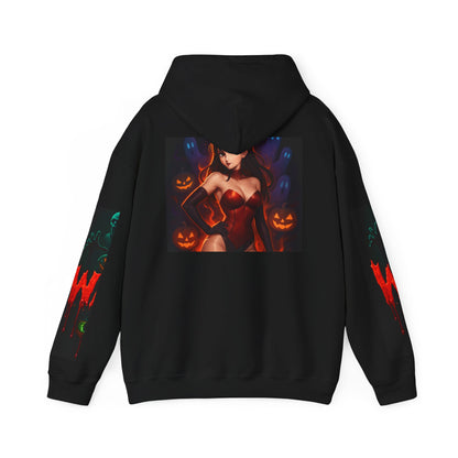 Halloween-Inspired Unisex Hoodie, Cozy Fall Wear, Perfect for Costume Parties, Spooky Season Fashion, Screen-Printed Sweatshirt