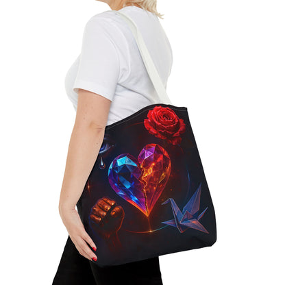 Heart and Rose Tote Bag, Bohemian Tote, Gift for Her, Unique Bag, Art Print Tote, Stylish Shopping Bag
