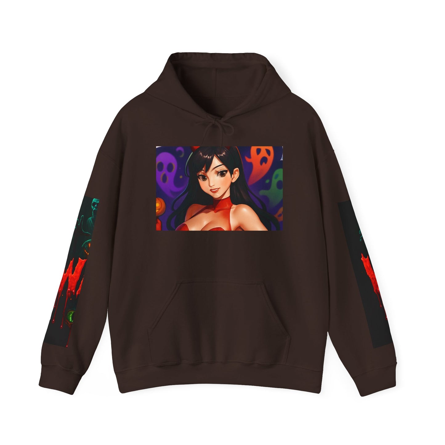 Halloween-Inspired Unisex Hoodie, Cozy Fall Wear, Perfect for Costume Parties, Spooky Season Fashion, Screen-Printed Sweatshirt