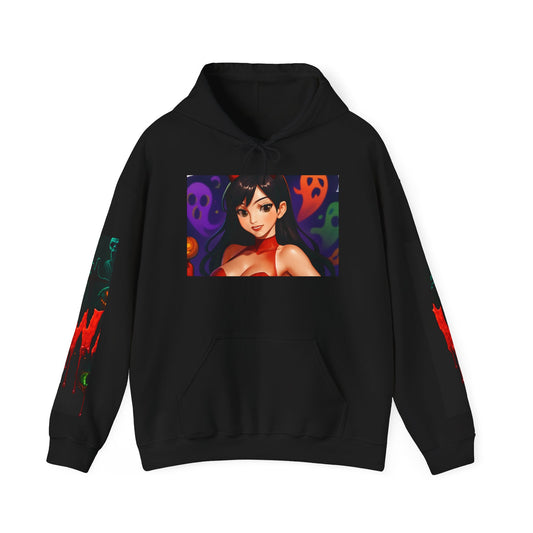Halloween-Inspired Unisex Hoodie, Cozy Fall Wear, Perfect for Costume Parties, Spooky Season Fashion, Screen-Printed Sweatshirt