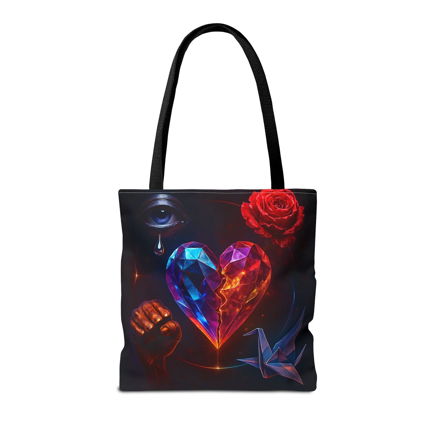 Heart and Rose Tote Bag, Bohemian Tote, Gift for Her, Unique Bag, Art Print Tote, Stylish Shopping Bag