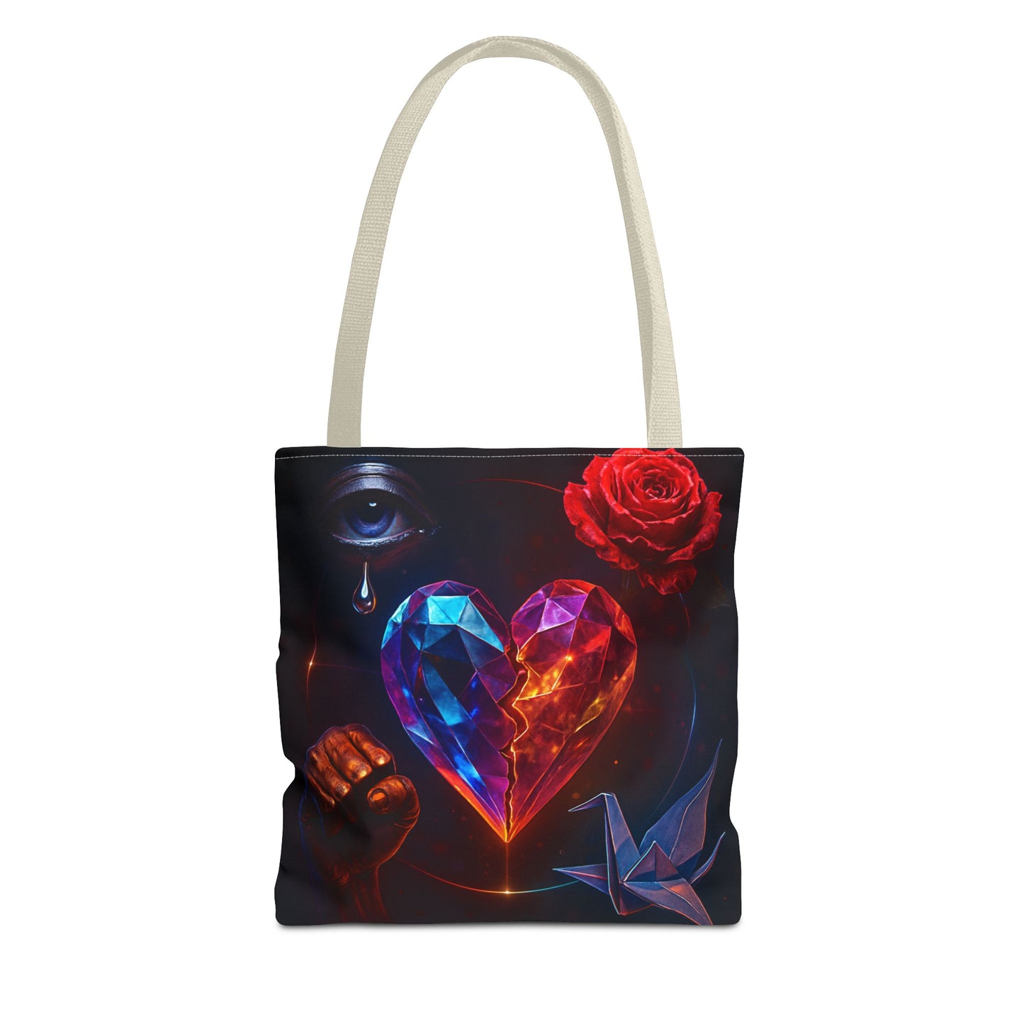 Heart and Rose Tote Bag, Bohemian Tote, Gift for Her, Unique Bag, Art Print Tote, Stylish Shopping Bag