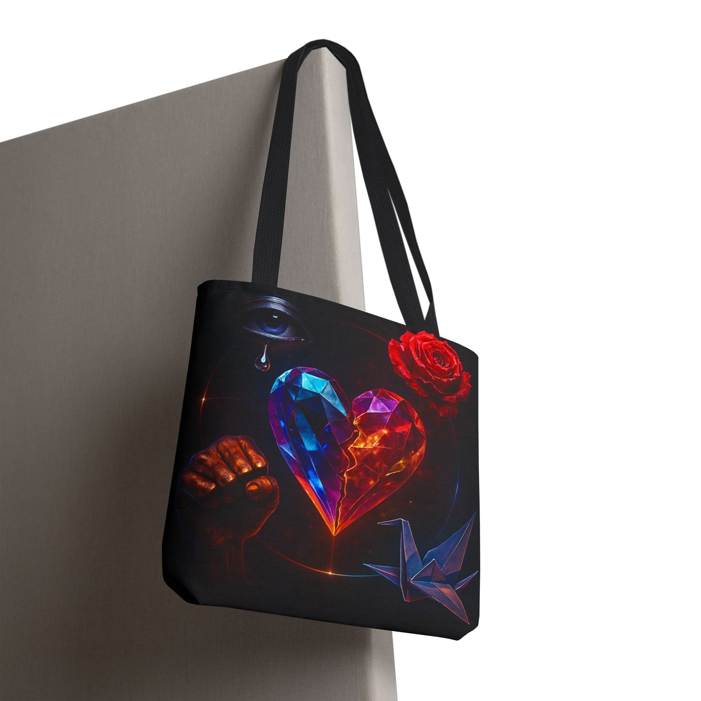Heart and Rose Tote Bag, Bohemian Tote, Gift for Her, Unique Bag, Art Print Tote, Stylish Shopping Bag