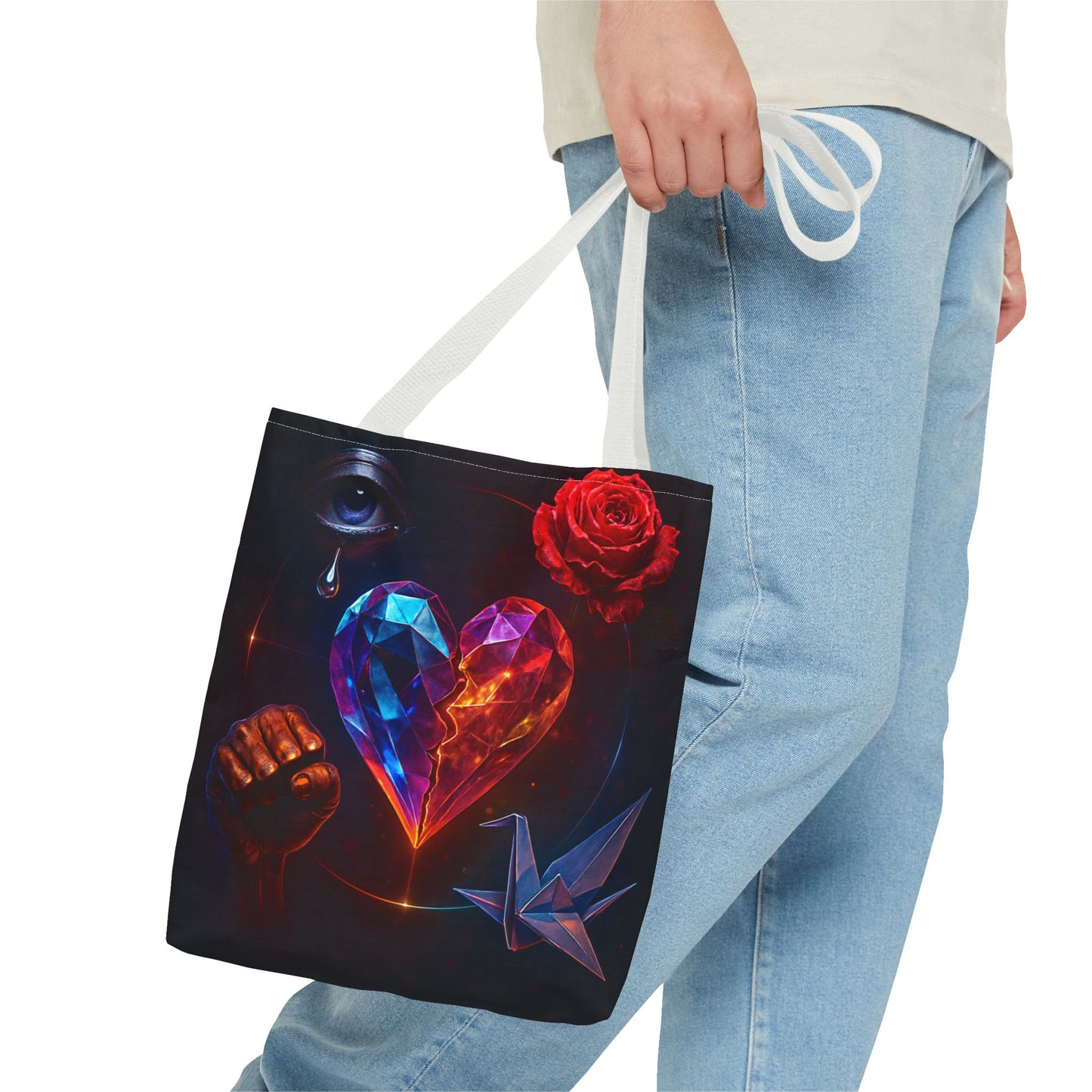 Heart and Rose Tote Bag, Bohemian Tote, Gift for Her, Unique Bag, Art Print Tote, Stylish Shopping Bag