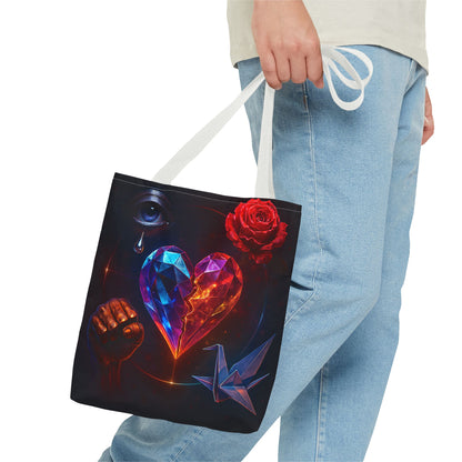 Heart and Rose Tote Bag, Bohemian Tote, Gift for Her, Unique Bag, Art Print Tote, Stylish Shopping Bag