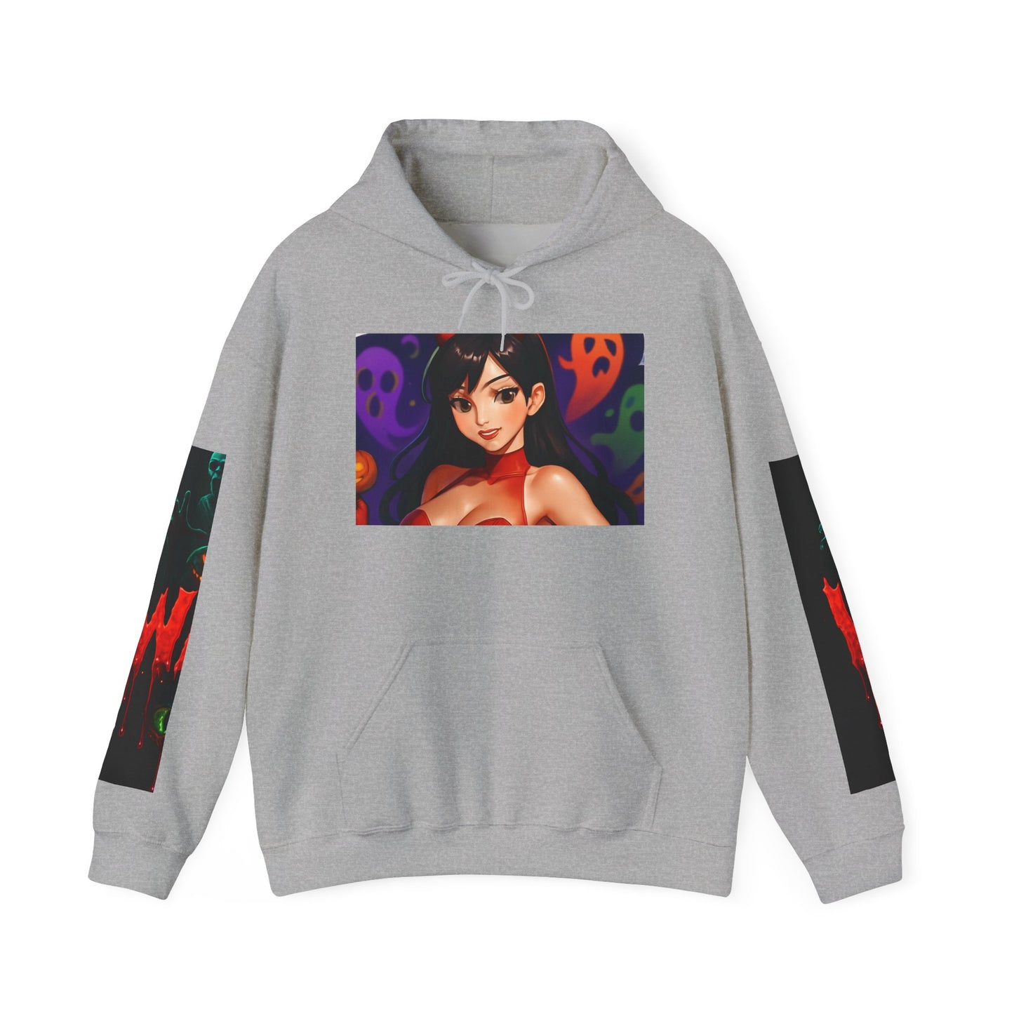 Halloween-Inspired Unisex Hoodie, Cozy Fall Wear, Perfect for Costume Parties, Spooky Season Fashion, Screen-Printed Sweatshirt