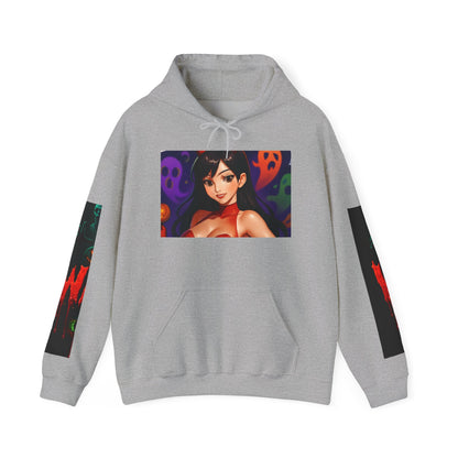 Halloween-Inspired Unisex Hoodie, Cozy Fall Wear, Perfect for Costume Parties, Spooky Season Fashion, Screen-Printed Sweatshirt