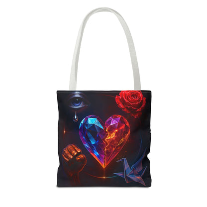 Heart and Rose Tote Bag, Bohemian Tote, Gift for Her, Unique Bag, Art Print Tote, Stylish Shopping Bag