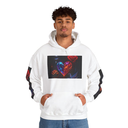 Colorful Heart & Cash Unisex Hooded Sweatshirt, Cozy Gift for Couples, Valentine’s Day, Streetwear Fashion, Unique Art Apparel