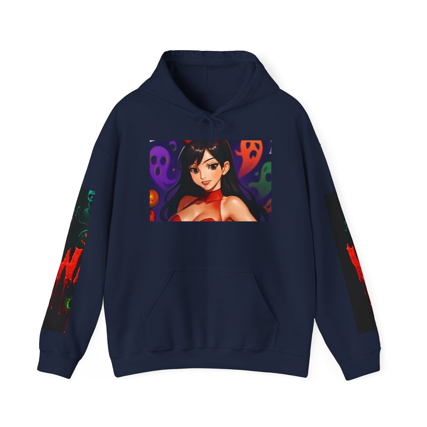 Halloween-Inspired Unisex Hoodie, Cozy Fall Wear, Perfect for Costume Parties, Spooky Season Fashion, Screen-Printed Sweatshirt