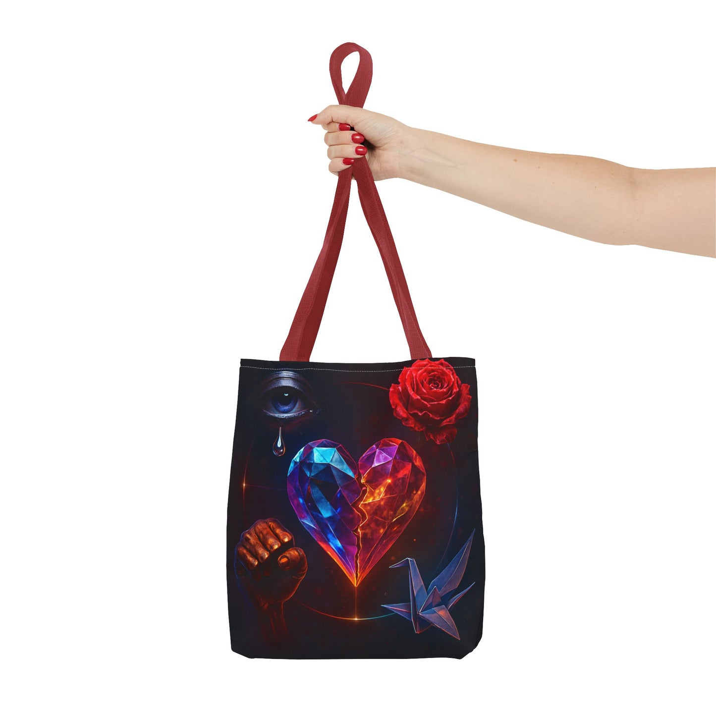 Heart and Rose Tote Bag, Bohemian Tote, Gift for Her, Unique Bag, Art Print Tote, Stylish Shopping Bag