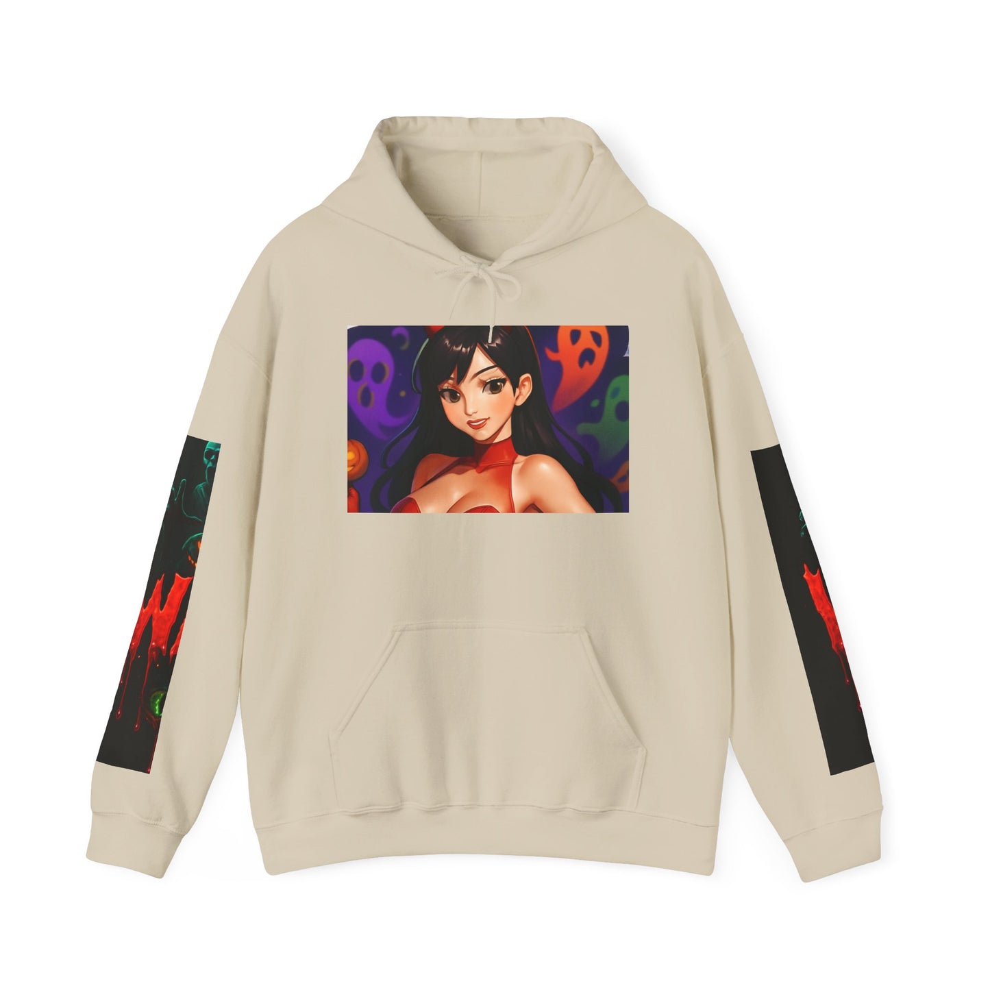 Halloween-Inspired Unisex Hoodie, Cozy Fall Wear, Perfect for Costume Parties, Spooky Season Fashion, Screen-Printed Sweatshirt